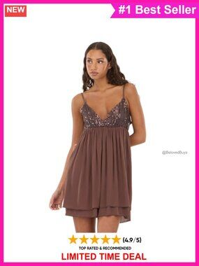 V-Neck Mini Dress with Sequins Fit & Flare Cap Sleeve Party